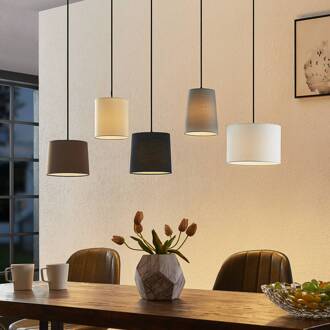 hanglamp Amilia, stof, 5-lamps, grijs/beige, E27 Natuurlijk hout, zwart, grijs, beige, bruin, wit