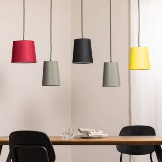 hanglamp Amilia, stof, 5-lamps, rood/grijs/geel, E27 Hout naturel, rood, grijs, zwart, geel