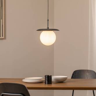 Hanglamp Anemon, zwart, glas, Ø 30 cm, E27 zwart, wit opaal