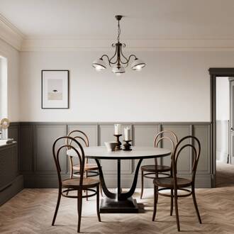 Hanglamp Antica in landhuisstijl, 3-lamps opaalwit, antiek messing