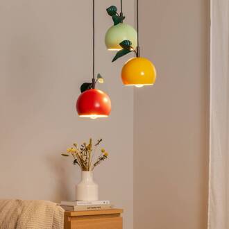 Hanglamp Apple mix, kleurrijk, metaal, Ø 42 cm, 3-lamps, E27 geel, groen, rood, zwart