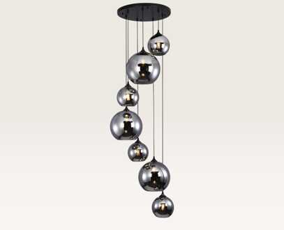Hanglamp Arcylon vetro fumé VII - Zeven bollen van rookglas met een speels effect - Zonder lichtbron Zwart