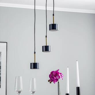Hanglamp Arena rond 3-lamps, blauw-goud donkerblauw, goud