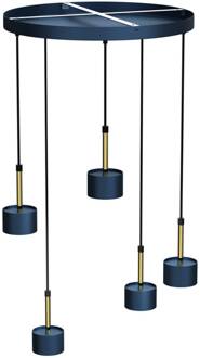 Hanglamp Arena rond 5-lamps, blauw-goud donkerblauw, goud
