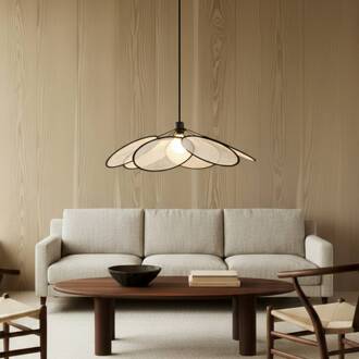 hanglamp Astraia, naturel/zwart, linnen, Ø 80 cm zwart, licht hout