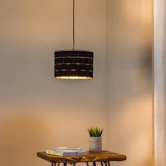 Hanglamp Atlanta, zwart, Ø 30 cm, textiel, E27 zwart, goud
