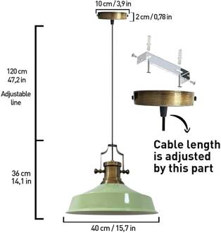 Hanglamp Augusta, mintgroen, Ø 40 cm, metaal, E27, vintage mintgroen, antiek messing