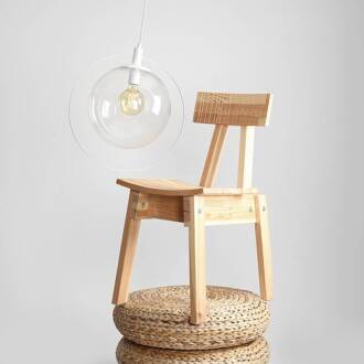 Hanglamp Aura, wit, metaal, glas, helder, E27 wit, transparant