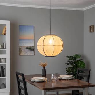 hanglamp Aurinil, houtkleurig, linnen, Ø 48cm, E27 licht hout, zwart