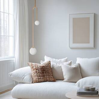 Hanglamp AV-1897-2BSA 2 glazen bollen, goud goud, opaalwit