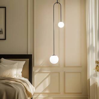 Hanglamp AV-1897-2BSY 2 glazen bollen, zwart zwart, opaalwit