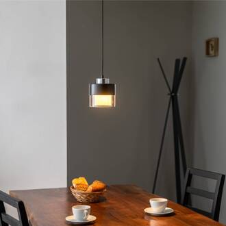 Hanglamp AV-4288-1BSY van metaal en glas zwart, rookgrijs, opaal