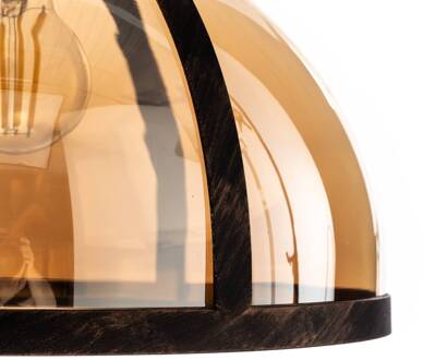 Hanglamp AV-5063-1BSY glazen kap, koper/zwart zwart/koper, honingkleurig