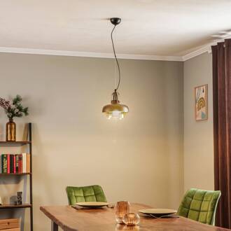 Hanglamp AV-5064-1BSY, kap van metaal en glas zwart, honingkleurig