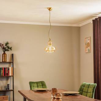 Hanglamp AV-5064-1E met getinte glazen kap antiek goud, honingkleurig