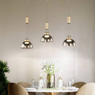 Hanglamp Avignon 3-lamp rookglas/zwart/goud rookgrijs-transparant, zwart, bladgoud