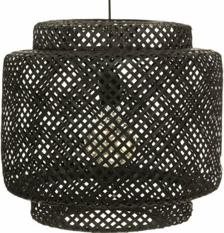 Hanglamp bamboe Boho - 40 x 38 cm - zwart - gevlochten lampenkap - Scandinavisch design