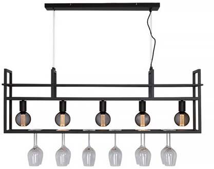 Hanglamp Barista 5 lichts met rek L 120 cm zwart