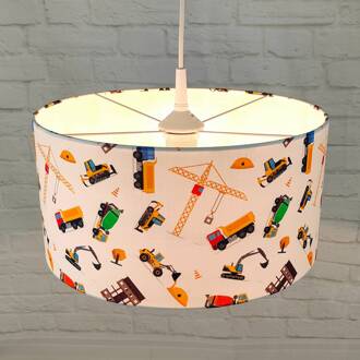 Hanglamp Baustelle met stoffen kap wit, kleurrijk