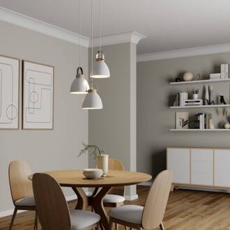 Hanglamp Bergen, 3-lamps, rond, wit wit, licht hout