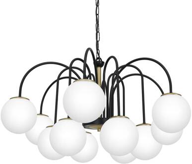 Hanglamp Berlin 12-lamps zwart/messing zwart, wit, messing