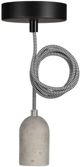 Hanglamp Bern E27 Beton incl. Textielsnoer Zwart/Wit en Plafondkap Zwart Transparant