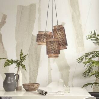 Hanglamp Bhutan - Bamboe|Zwart - 3L Bruin