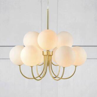 Hanglamp Bianco, 9-lamps, goud/wit, glas, G9 goud, wit