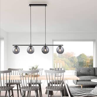 Hanglamp Big Widow, glazen bollen, 4-lamps zwart, rokerig grijs-transparant