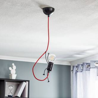 Hanglamp Bobi 1 in zwart, kabel rood, 1-lamp zwart, rood