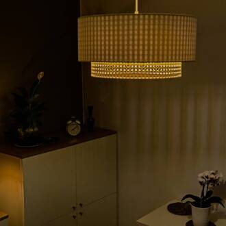 Hanglamp Boho, Ø 45 cm, 1-lamp crème-wit/rotan crème-wit, houtkleuren