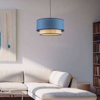 Hanglamp Boho, rotan, textiel, beige/jeans beige, jeansblauw, zwart