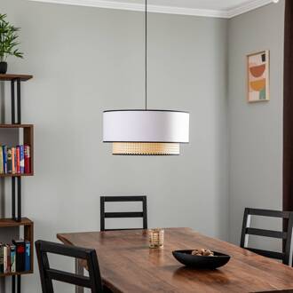 Hanglamp Boho, rotan, textiel, beige/wit wit, beige