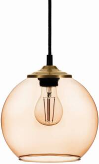 Hanglamp bol glazen kap lichtbruin Ø 20cm lichtbruin-transparant, zwart, goud