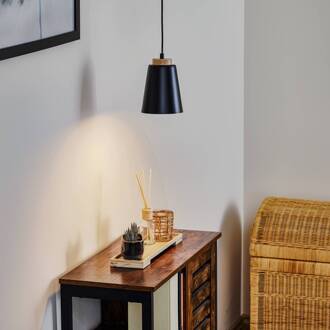 Hanglamp Bolero 1, 1-lamp, zwart zwart, licht hout