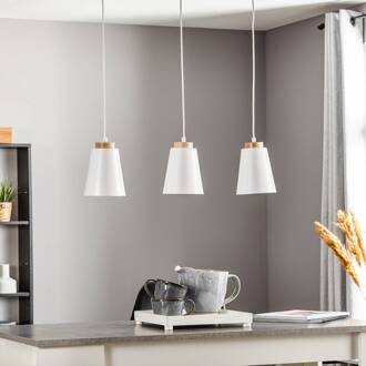 Hanglamp Bolero 3, 3-lamps, wit wit, licht hout