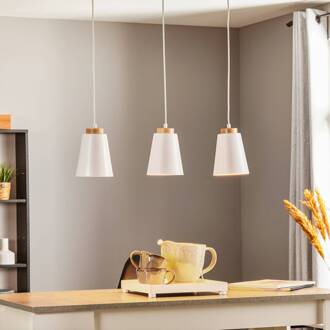 Hanglamp Bolero 3, 3-lamps, wit wit, licht hout