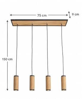 Hanglamp Bolivia, hout, eiken, 3-lamps, lengte 75 cm eiken naturel, zwart