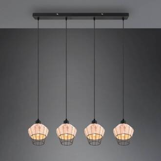 Hanglamp Borka, 4-lamps, natuur zwart, licht hout