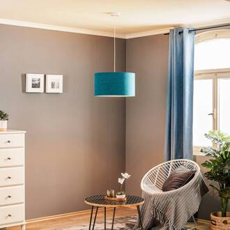 Hanglamp Bristol, geweven patroon, turquoise turkoois, mat wit