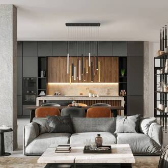 Hanglamp Cala, 14-lichts, lang, aluminium, ijzer zwart, goud, corten, wit