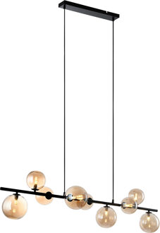 Hanglamp Calcio Zwart - Amber Glas 9Lichts 125cm