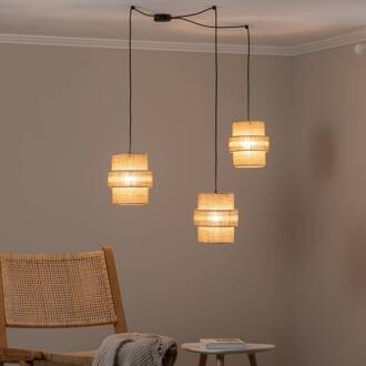 Hanglamp Calisto, Jute, naturel bruin, 3-lamps, decentraal natuurlijk bruin, zwart