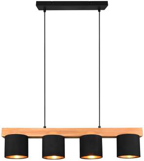 Hanglamp Cameron, 4-lamps, zwart licht hout, zwart