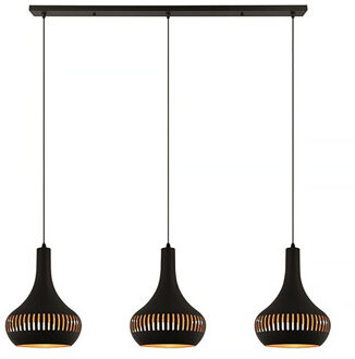 Hanglamp Canna 3 lichts L 120 cm Ø 25 cm zwart goud