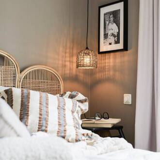 Hanglamp Cebu, Ø 17 cm, Lampakanay, naturelbruin hout licht, zwart