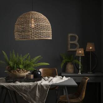 Hanglamp Cebu, Ø 37 cm, Lampakanay-kap, IP20 hout licht, zwart