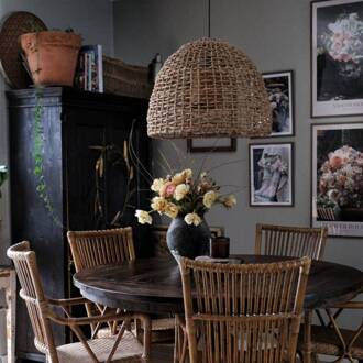 Hanglamp Cebu, Ø 57 cm, Lampakanay-kap, IP20 hout licht, zwart