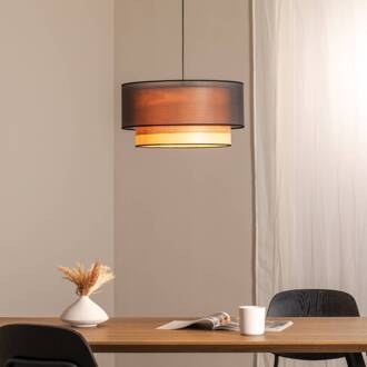 hanglamp Cedrik, organza zwart, essenfineer zwart, licht hout