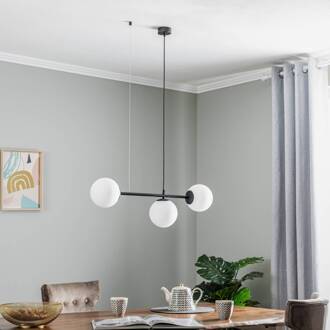 Hanglamp Celeste met bolglazen, 3-lamps wit, zwart